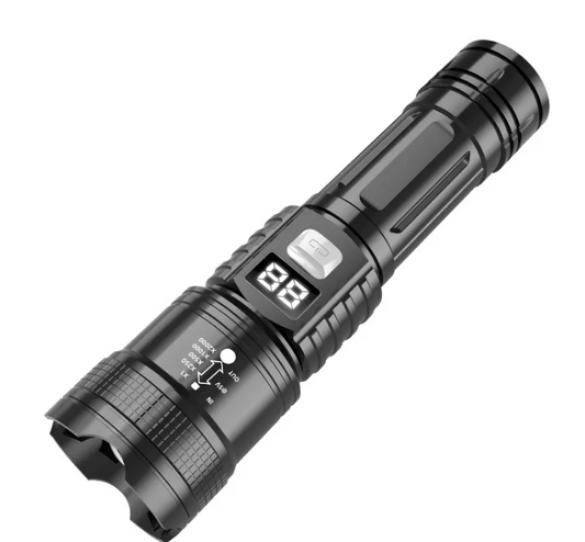 ZoomBright 10,000m Ultra-Bright Tactical Flashlight – Rechargeable LED for Blackouts & Emergencies